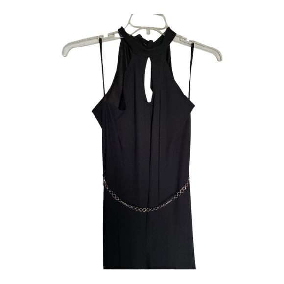 PS PerSeption Jumpsuit Large Black Chain Belt Key Hole Stretch Holiday Party - Picture 3 of 6